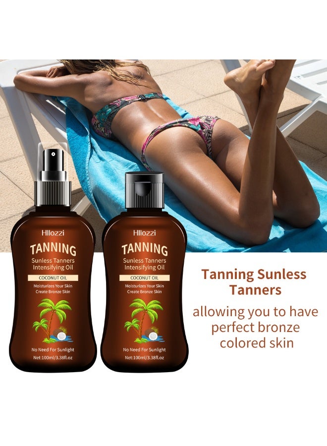 Hllozzi Hillozzi Sunless Tanning Oil with Coconut Oil: Moisturizes Skin and Creates a Bronze Tan [Spray Nozzle] + [Flip-Cap Nozzle] 2-Pack - Image 3